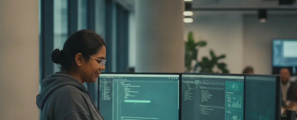 Illustration of a person working as a back end developer