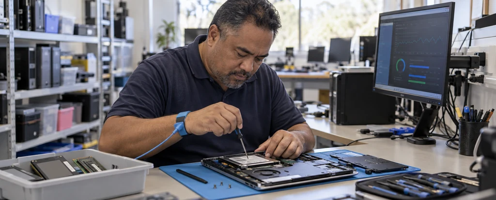 Illustration of a person working as a computer hardware technician