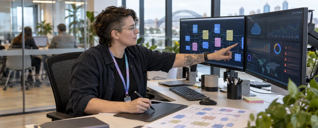 Illustration of a person working as a data architect