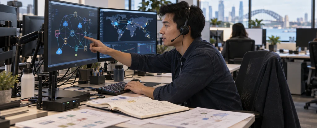 Illustration of a person working as a network architect