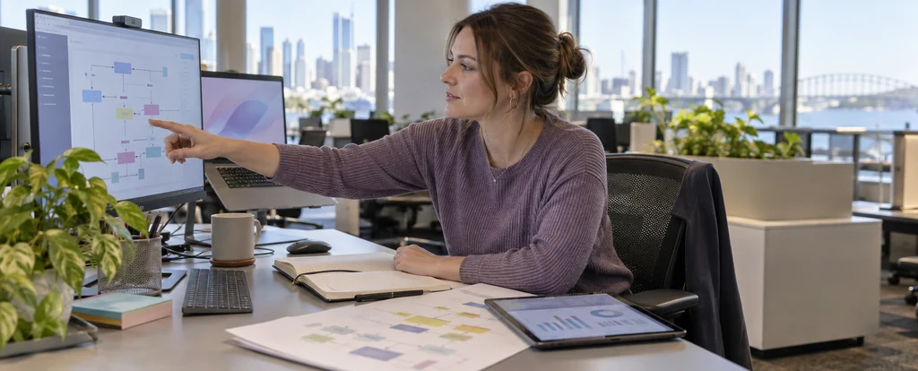 Illustration of a person working as a systems analyst
