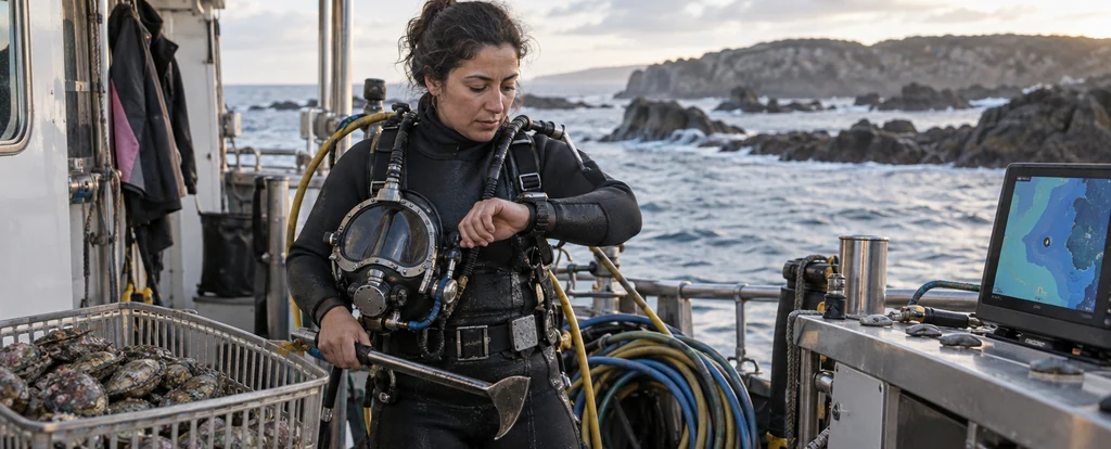 Illustration of a person working as an abalone diver