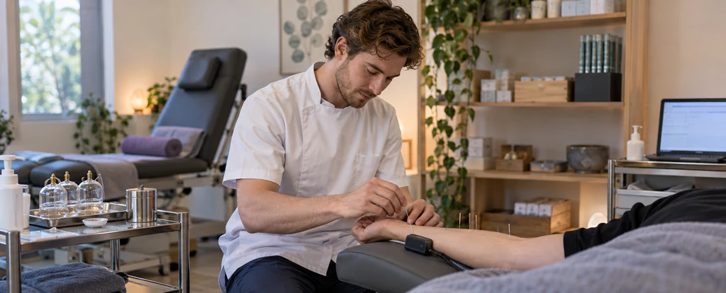 Illustration of a person working as an acupuncturist