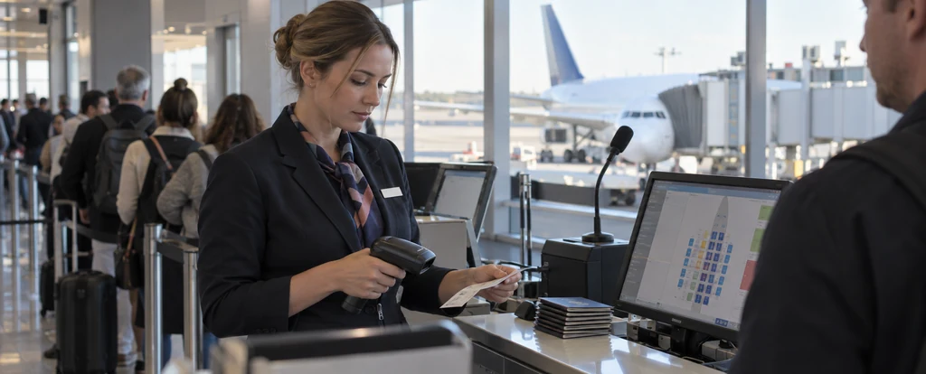 Illustration of a person working as an airline customer service agent