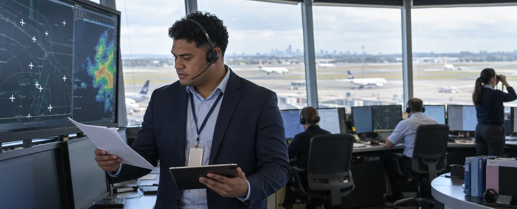 Illustration of a person working as an airport manager