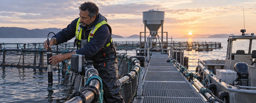 Illustration of a person working as an aquaculture farmer