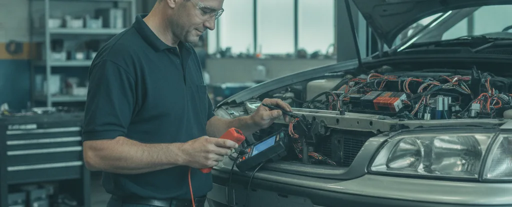 Illustration of a person working as an auto electrician