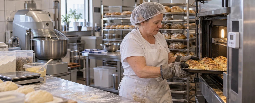 Illustration of a person working as a bakery assistant