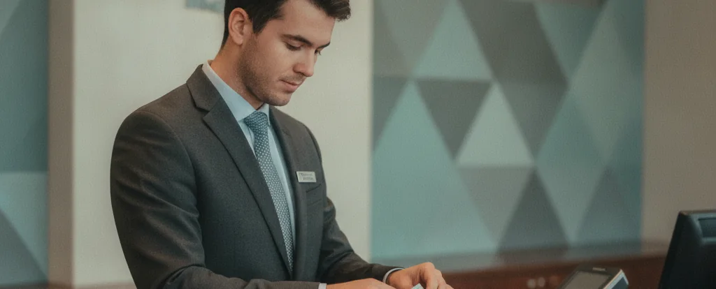 Illustration of a person working as a bank teller