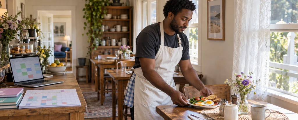 Illustration of a person working as a bed and breakfast operator