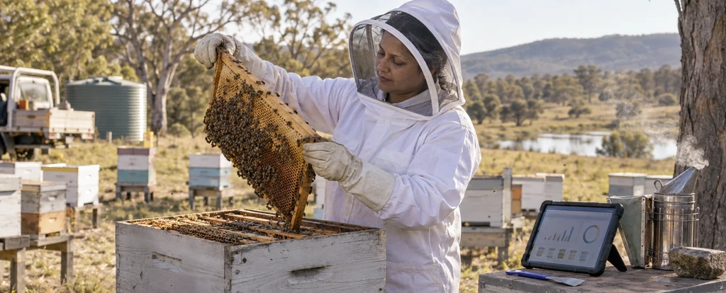 Illustration of a person working as a beekeeper