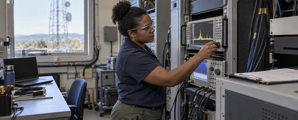 Illustration of a person working as a broadcast transmitter operator