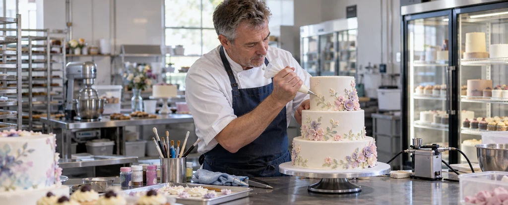 Illustration of a person working as a cake decorator