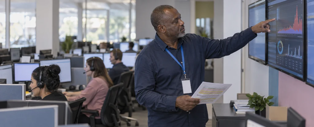 Illustration of a person working as a call centre manager