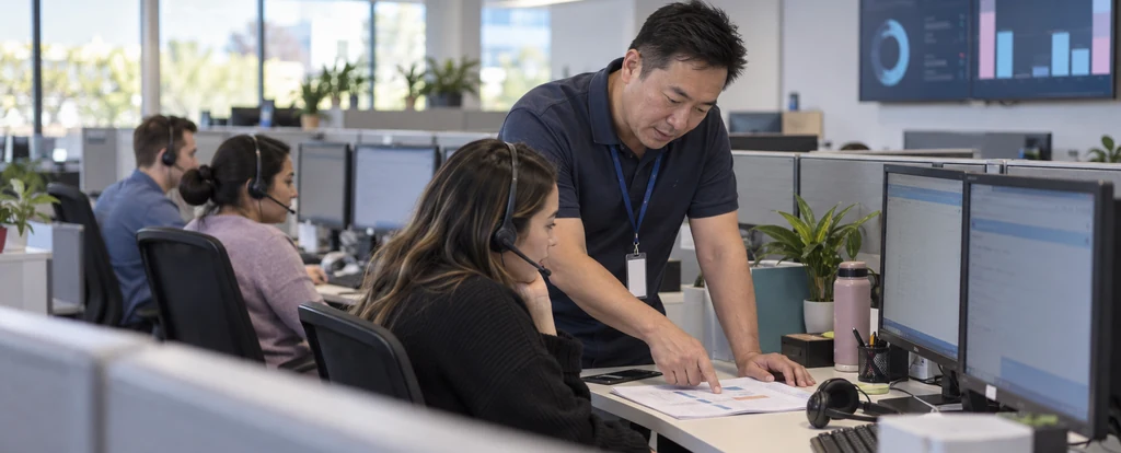 Illustration of a person working as a call centre team leader