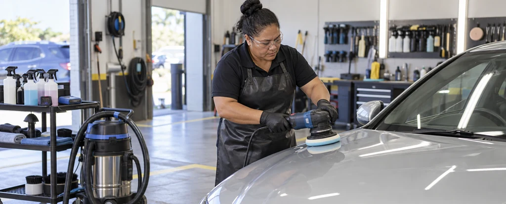 Illustration of a person working as a car detailer