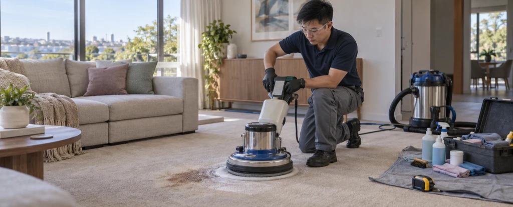Illustration of a person working as a carpet cleaner