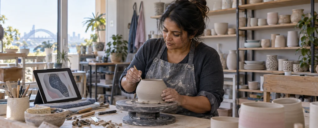 Illustration of a person working as a ceramic artist
