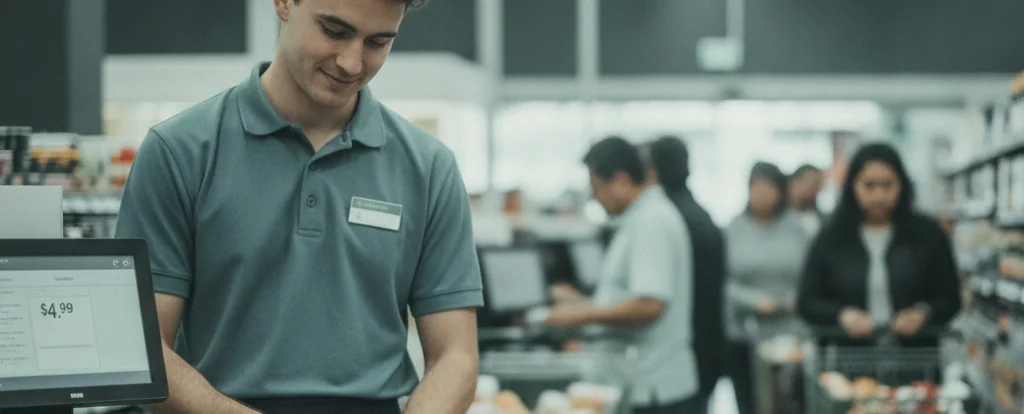Illustration of a person working as a checkout operator