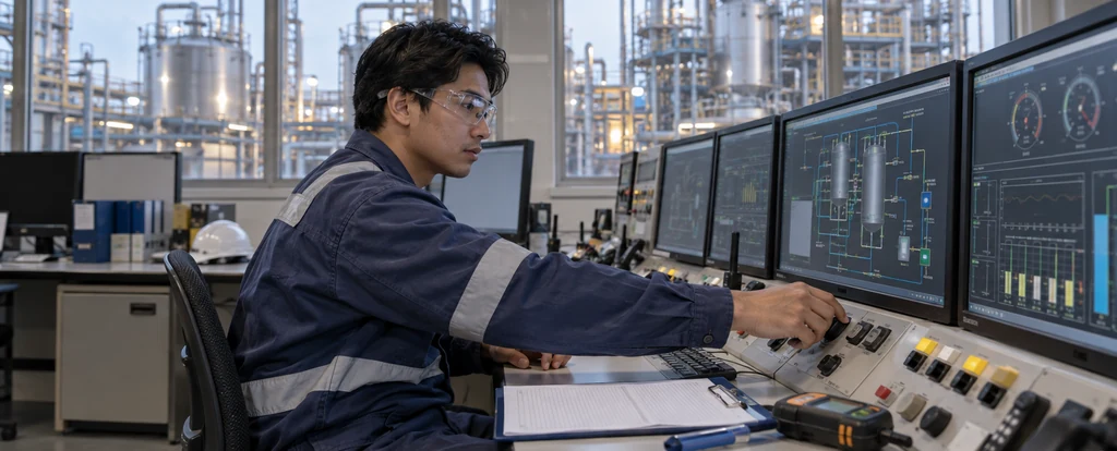 Illustration of a person working as a chemical plant operator