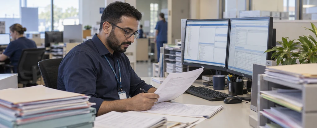 Illustration of a person working as a clinical coder