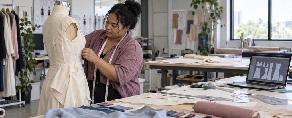 Illustration of a person working as a clothing patternmaker