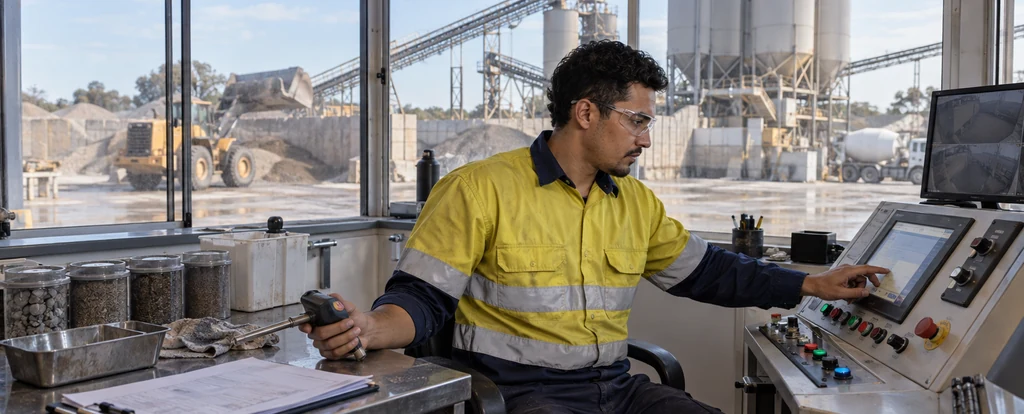 Illustration of a person working as a concrete batching plant operator