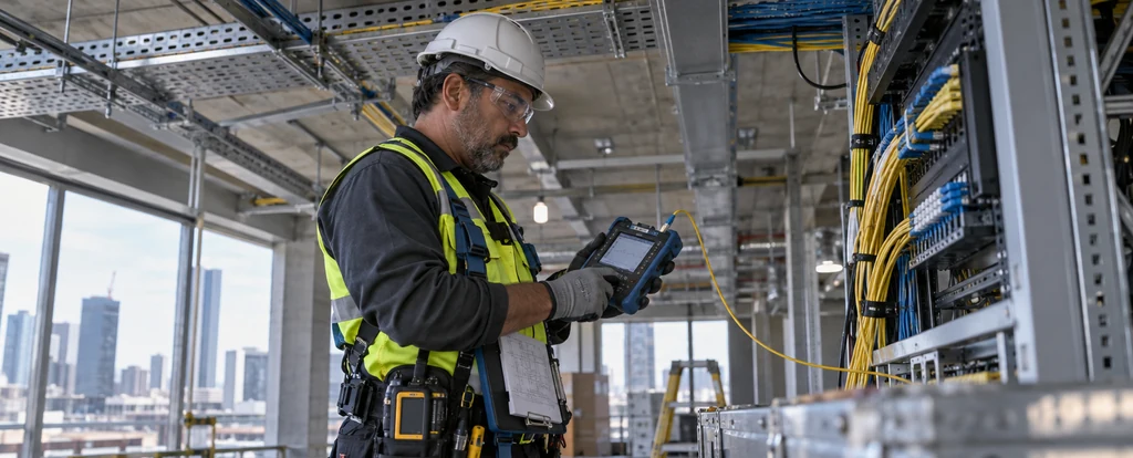 Illustration of a person working as a data cabler
