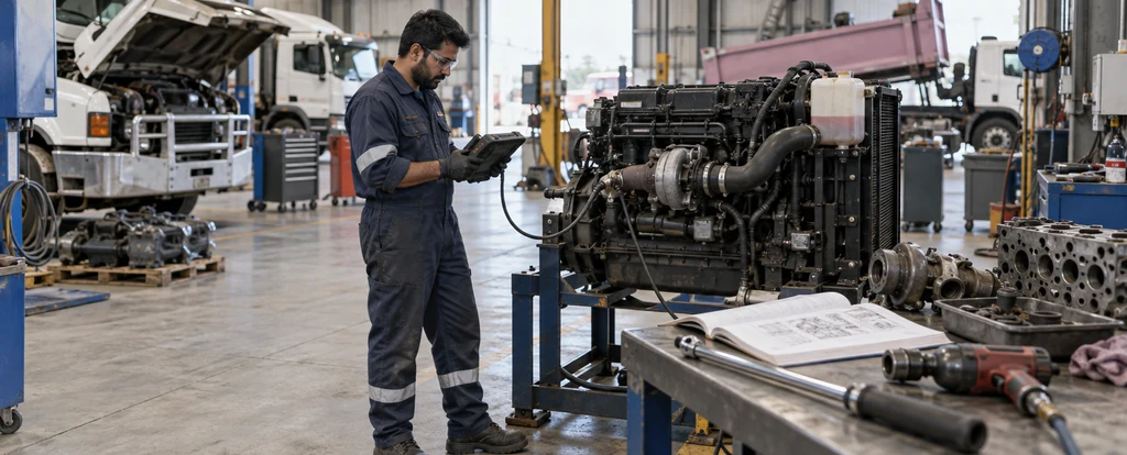 Illustration of a person working as a diesel mechanic