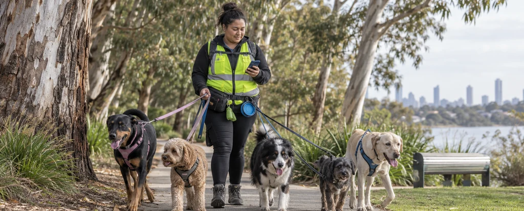 Illustration of a person working as a dog walker