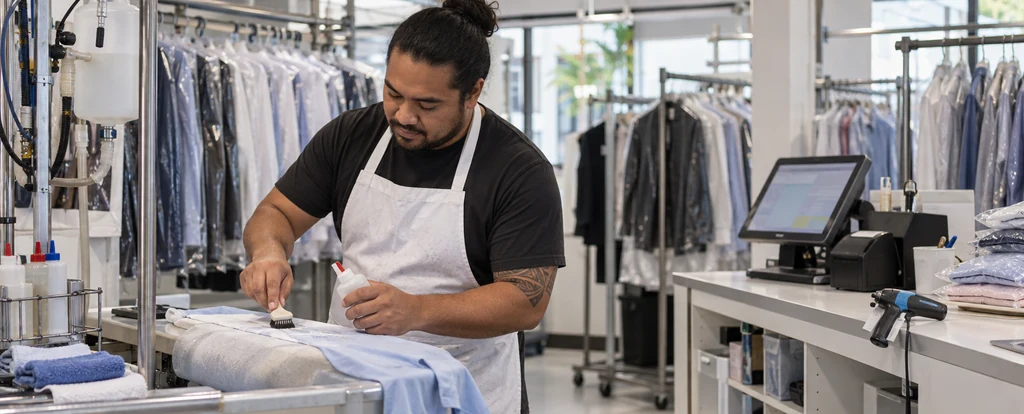Illustration of a person working as a drycleaner