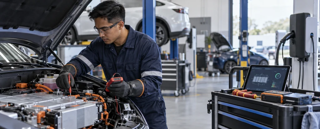 Illustration of a person working as an electric vehicle technician