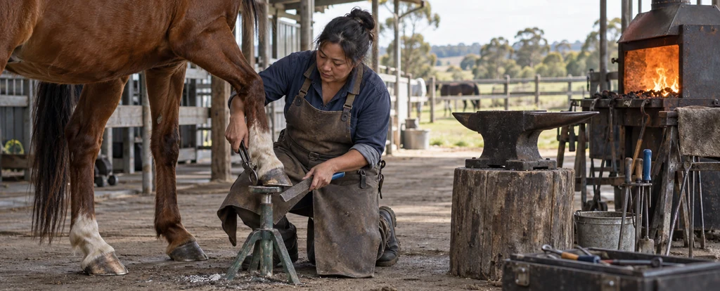 Illustration of a person working as a farrier