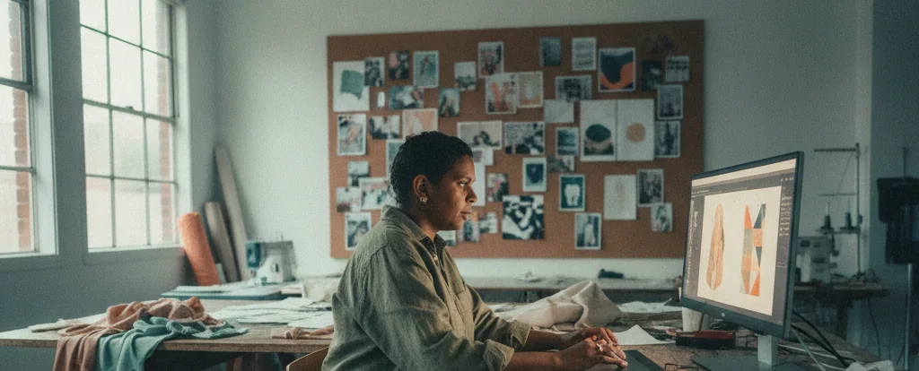 Illustration of a person working as a fashion designer