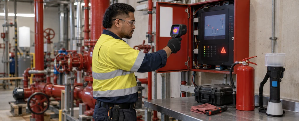 Illustration of a person working as a fire protection technician