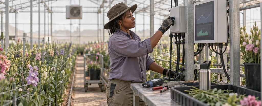 Illustration of a person working as a flower grower