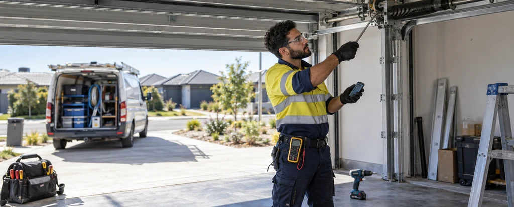 Illustration of a person working as a garage door technician