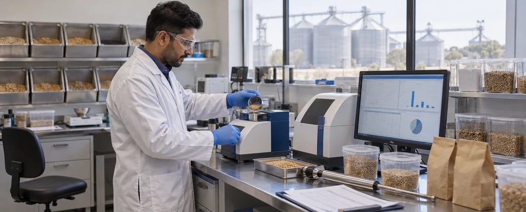 Illustration of a person working as a grain inspector