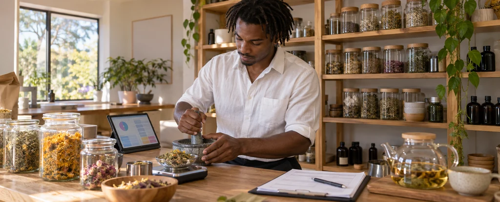 Illustration of a person working as a herbalist