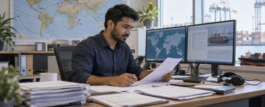 Illustration of a person working as an import export clerk