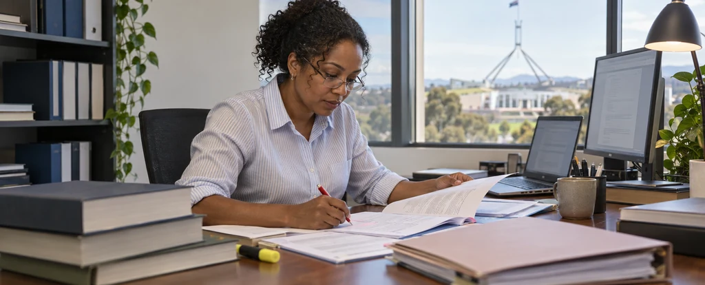 Illustration of a person working as a legislative drafter