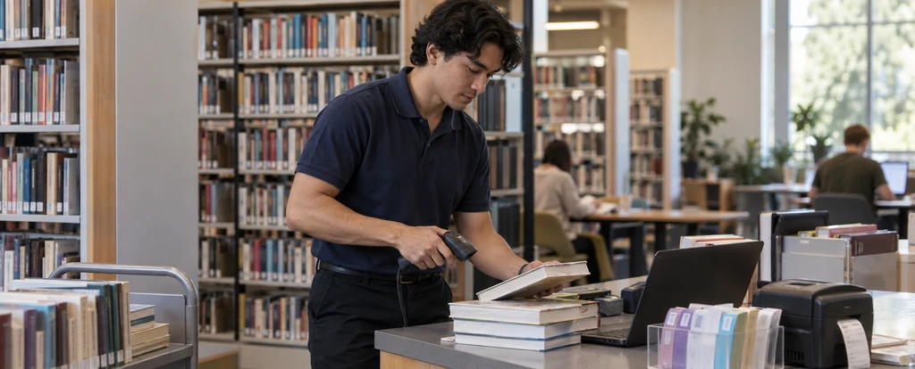 Illustration of a person working as a library assistant
