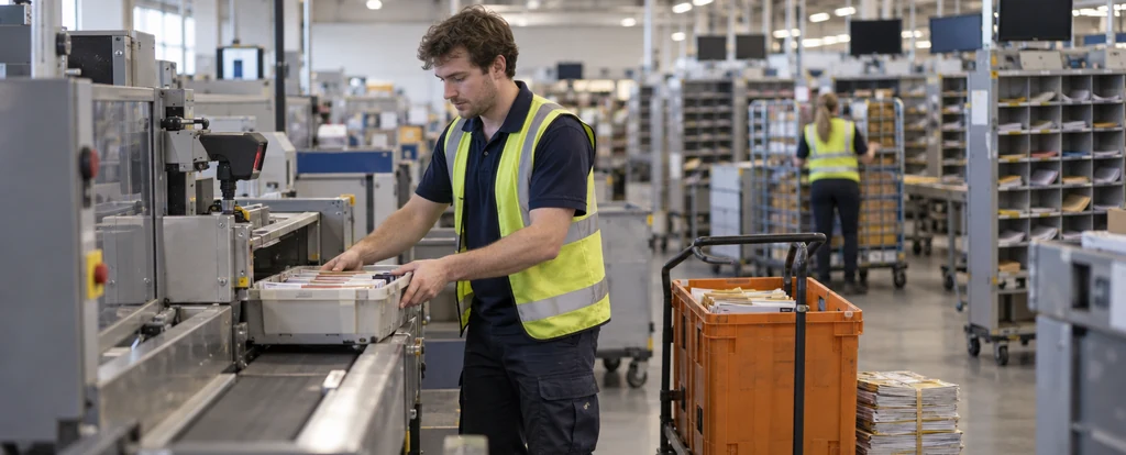 Illustration of a person working as a mail sorter