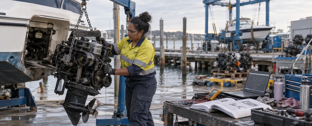 Illustration of a person working as a marine mechanic