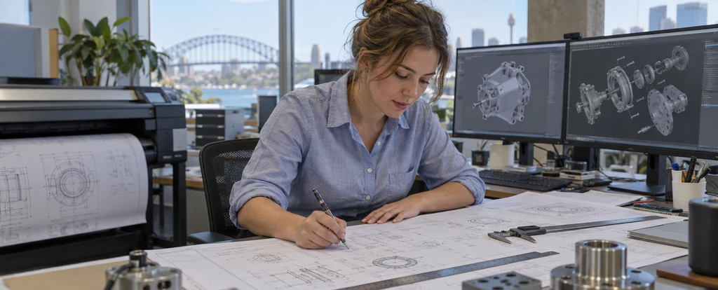 Illustration of a person working as a mechanical drafter