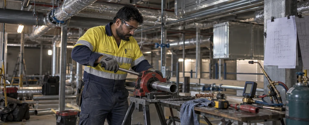 Illustration of a person working as a mechanical services plumber