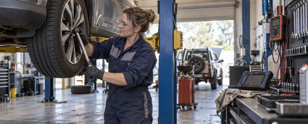 Illustration of a person working as a mechanic's assistant