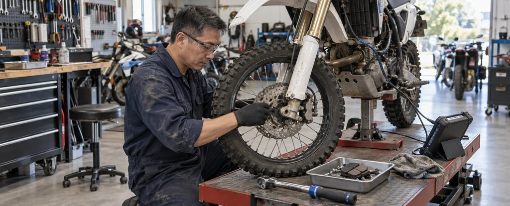 Illustration of a person working as a motorcycle mechanic