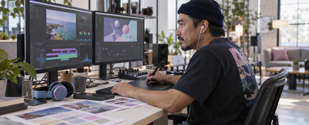 Illustration of a person working as a multimedia designer