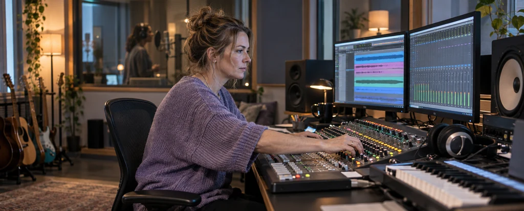 Illustration of a person working as a music producer